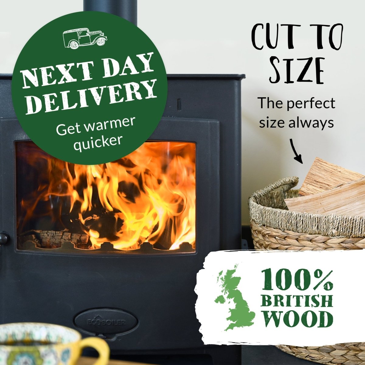 Fire Starter Kit. Kiln Dried Hardwood Logs, Kindling, Natural Firelighters and Matches - Dandys Landscape Supplies