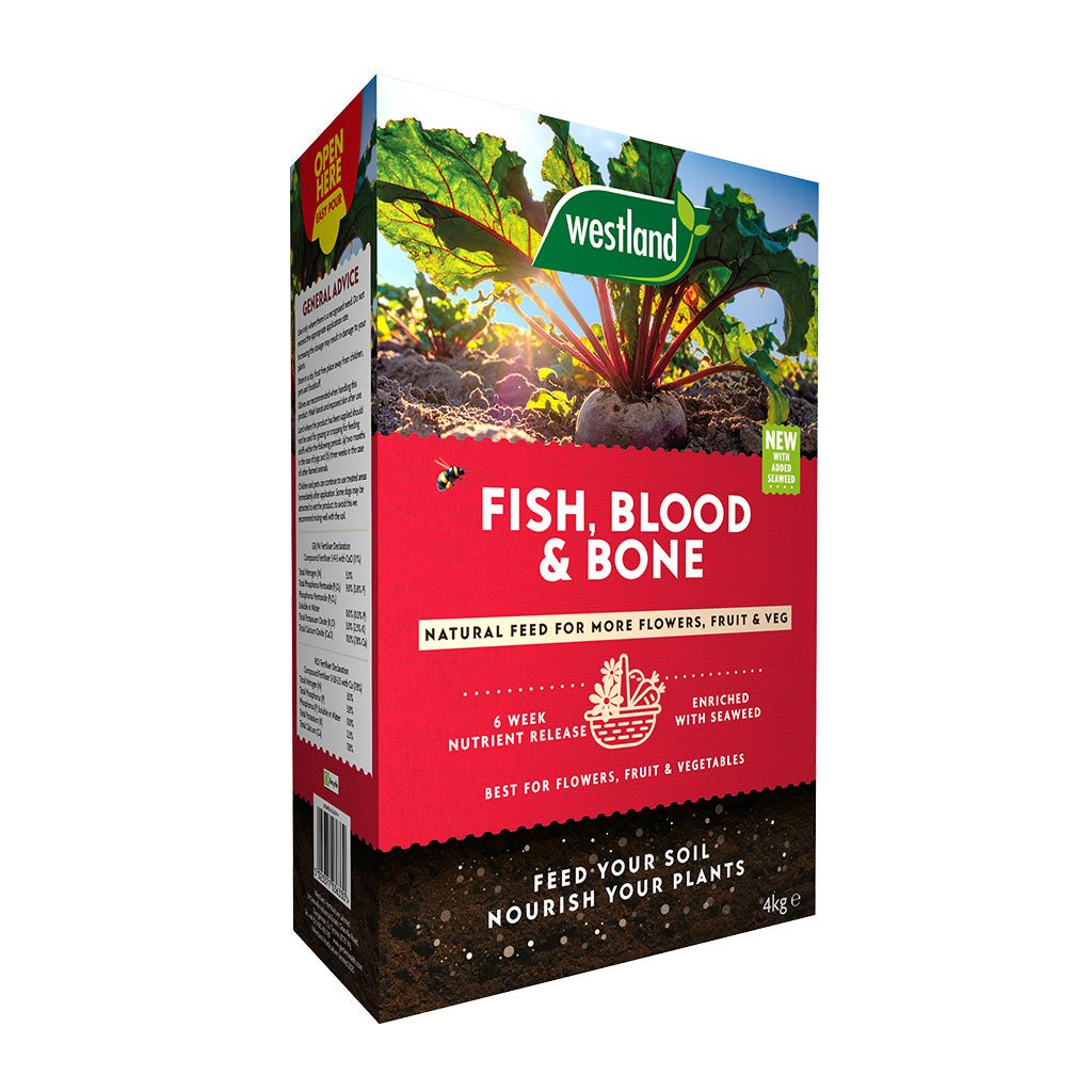 Westland Fish, Blood & Bone fertilizer packaging on a white background