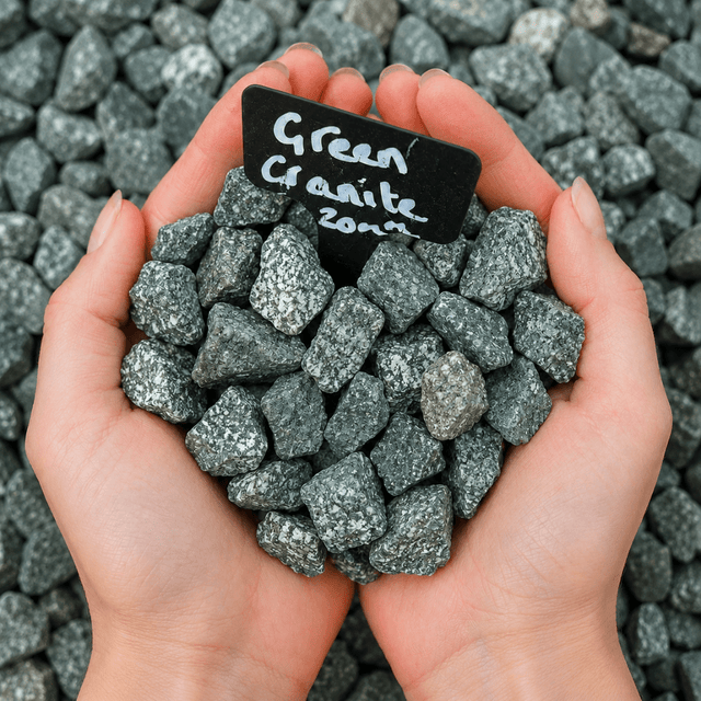 Green Granite Gravel Chippings Sample - Dandy's Topsoil & Landscape Supplies
