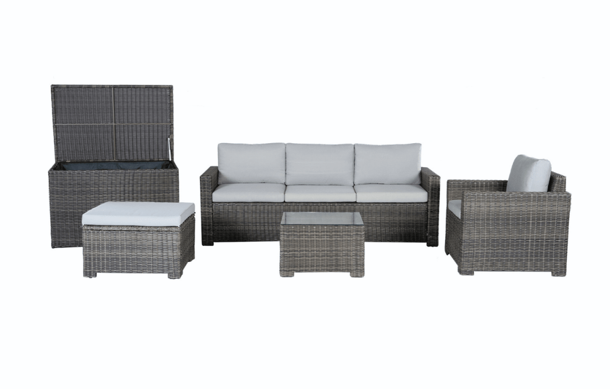 Marbella Grey 5 Seater Chaise Garden Sofa Set and Cushion Box Bundle - Dandys Landscape Supplies