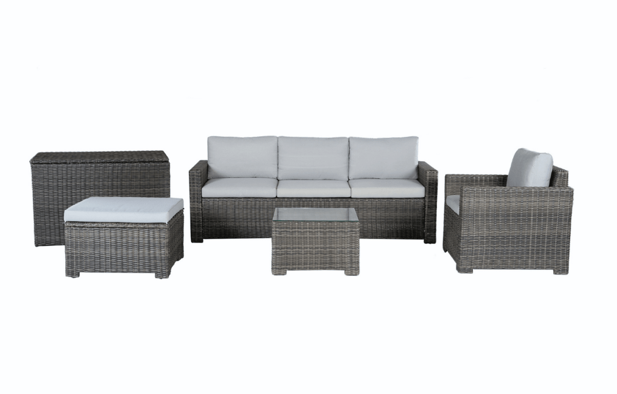 Marbella Grey 5 Seater Chaise Garden Sofa Set, Cover and Cushion Box Bundle - Dandys Landscape Supplies