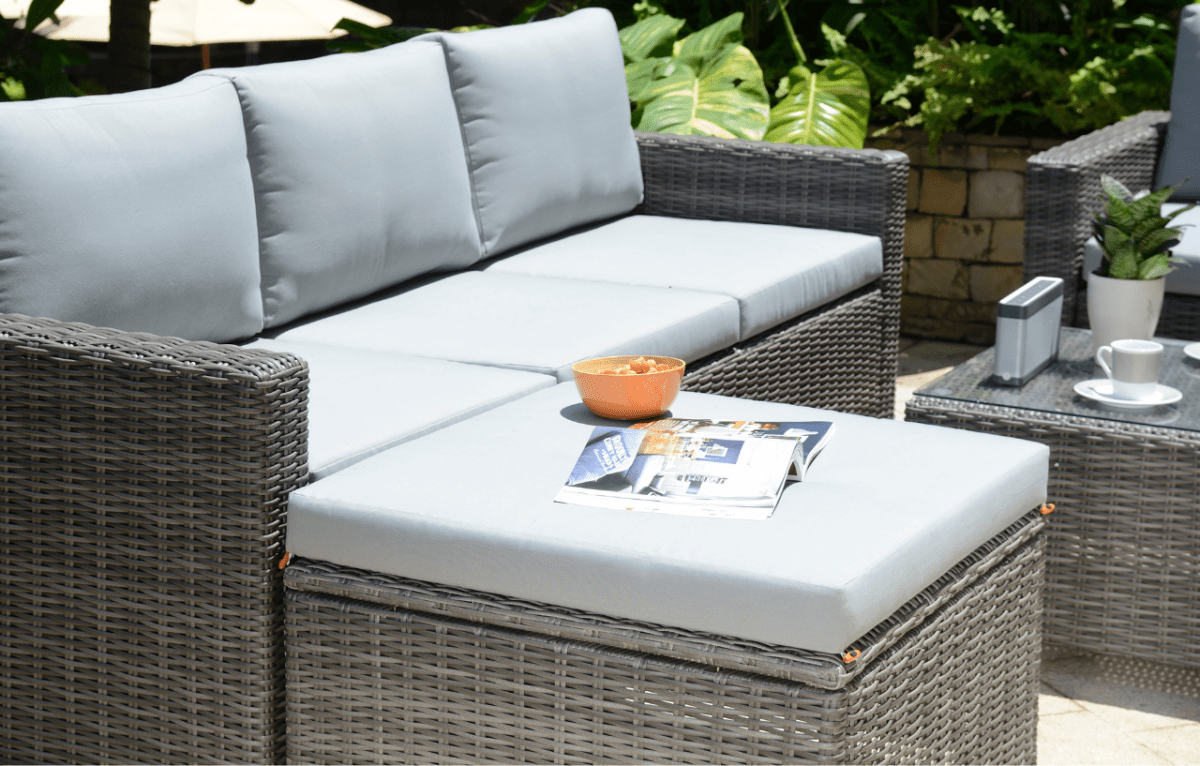 Marbella Grey 5 Seater Chaise Garden Sofa Set, Cover and Cushion Box Bundle - Dandys Landscape Supplies