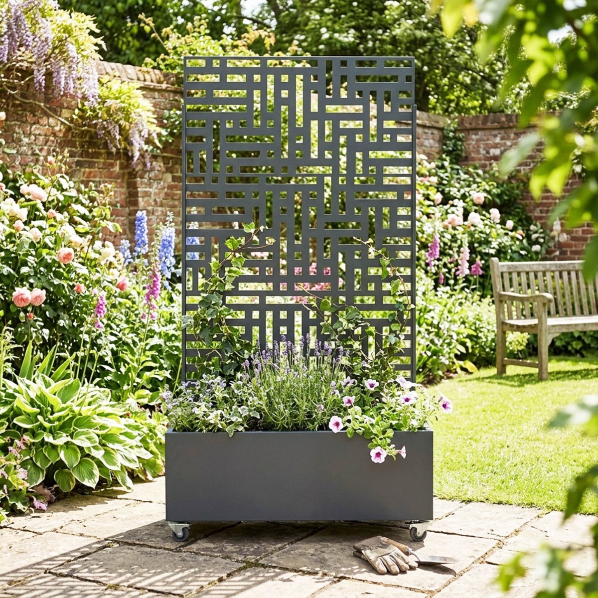 Metal Indoor/Outdoor Privacy Screen with Plant Pot - 90cm x 180cm - Dandys Landscape Supplies