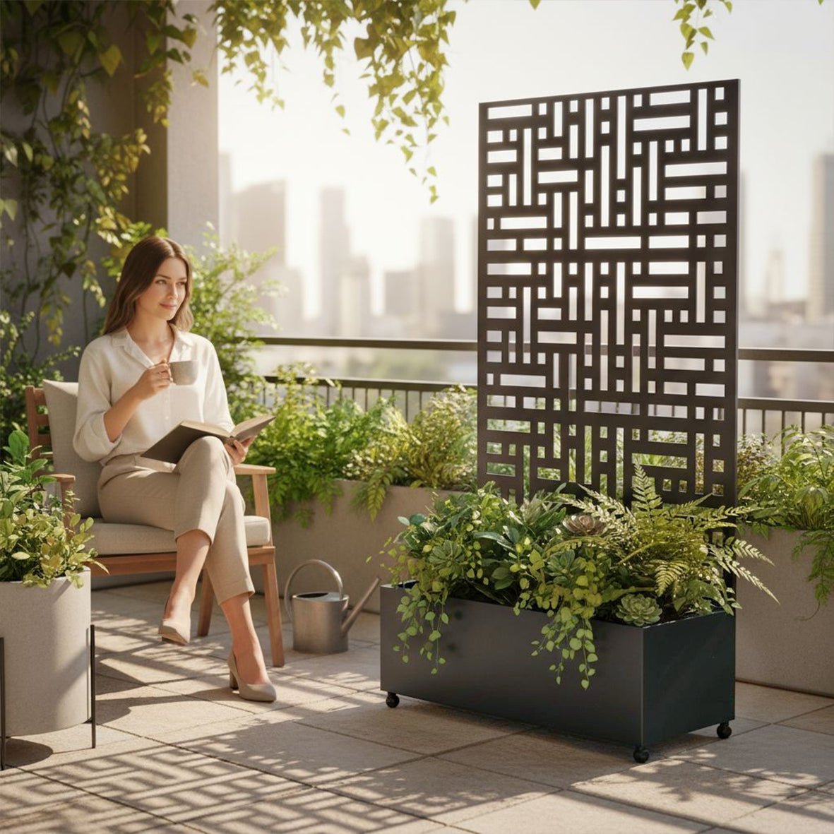 Metal Indoor/Outdoor Privacy Screen with Plant Pot - 90cm x 180cm - Dandys Landscape Supplies