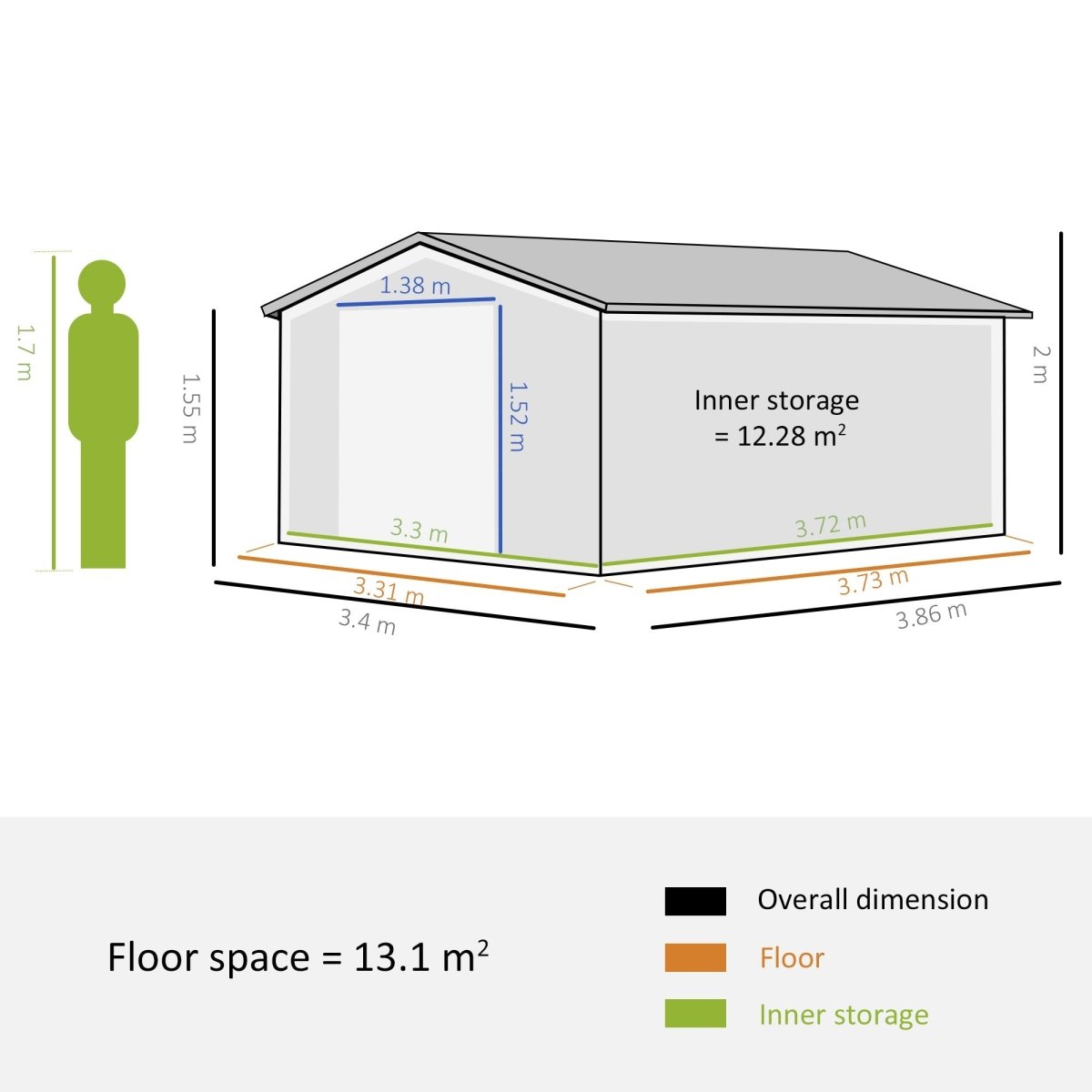 Outsunny 12.5 x 11.1ft Steel Sliding Door Storage Shed - Green - Dandys Landscape Supplies