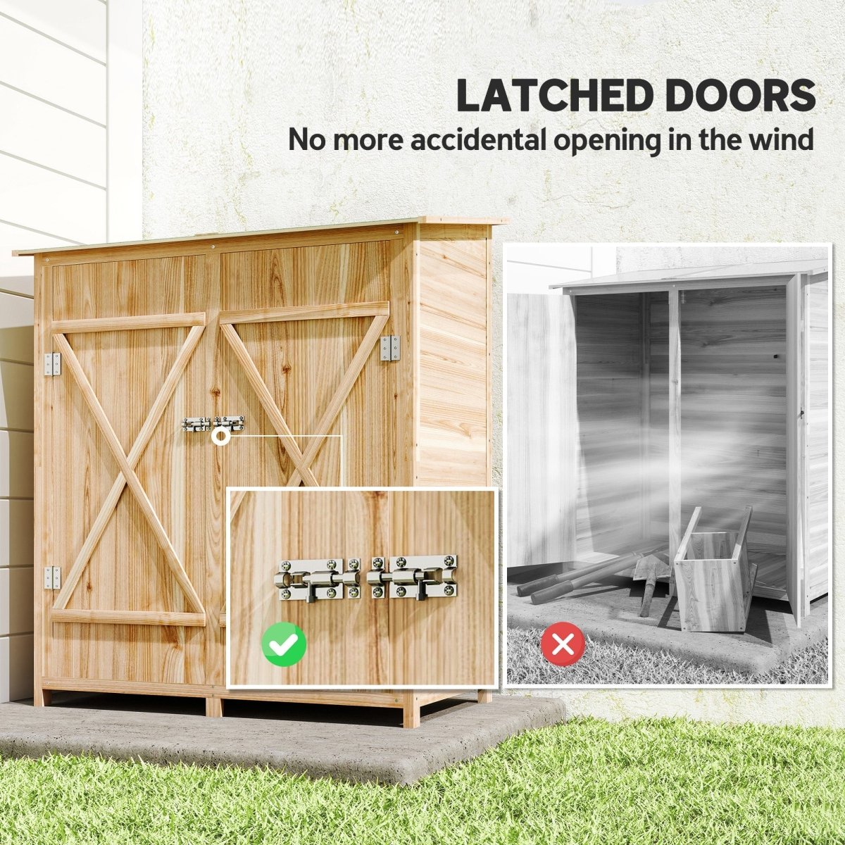 Outsunny 140 x 75 Fir Wood Garden Shed, with Asphalt Roof - Natural - Dandys Landscape Supplies