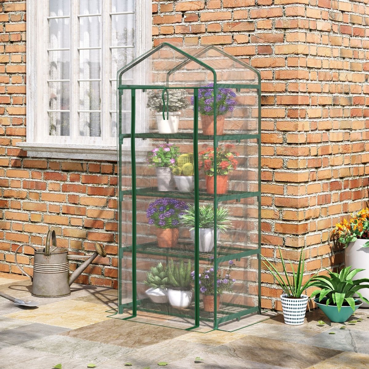 Outsunny 4 Tiers Mini Portable Greenhouse Compact Plant Grow Shed Metal Frame Transparent Clear Cover 160H x 70L x 50Wcm - Dandys Landscape Supplies