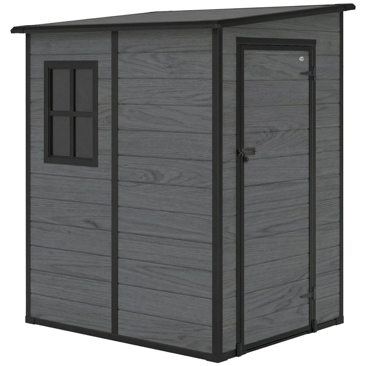 Outsunny 4'x5' Garden Storage Shed, Lean to Shed, Lockable Garden Shed with Window, Vent and Plastic Roof, Wood-Effect - Dandys Landscape Supplies