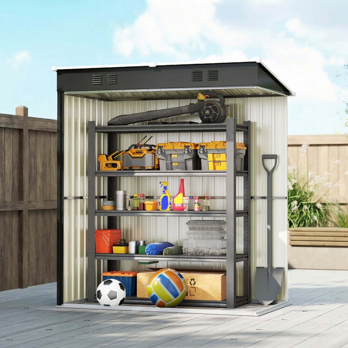 Outsunny 5 x 3 ft Lean-to Garden Shed, Outdoor Storage Shed with Lockable Door and Vents, Dark Grey - Dandys Landscape Supplies