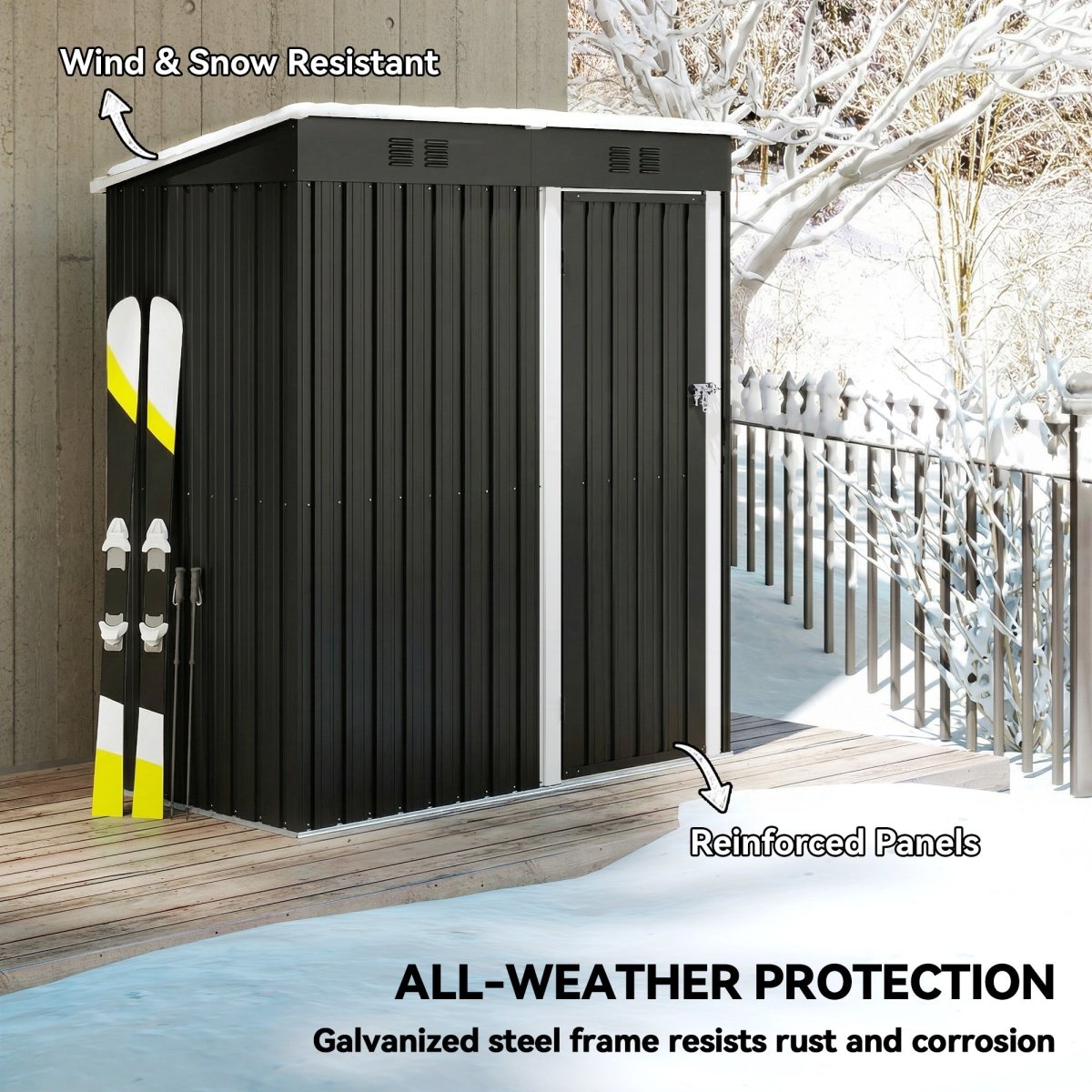 Outsunny 5 x 3 ft Lean-to Garden Shed, Outdoor Storage Shed with Lockable Door and Vents, Dark Grey - Dandys Landscape Supplies