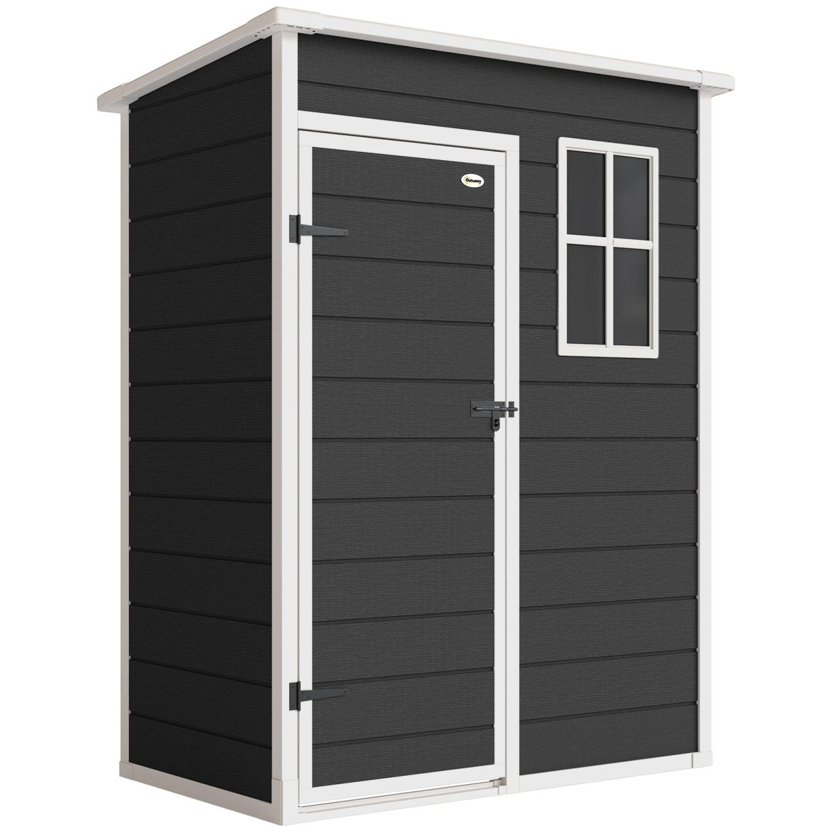 Outsunny 5' x 3' Garden Shed with Floor, Outdoor Storage Shed with Lockable Door, Window and Vent, Black - Dandys Landscape Supplies