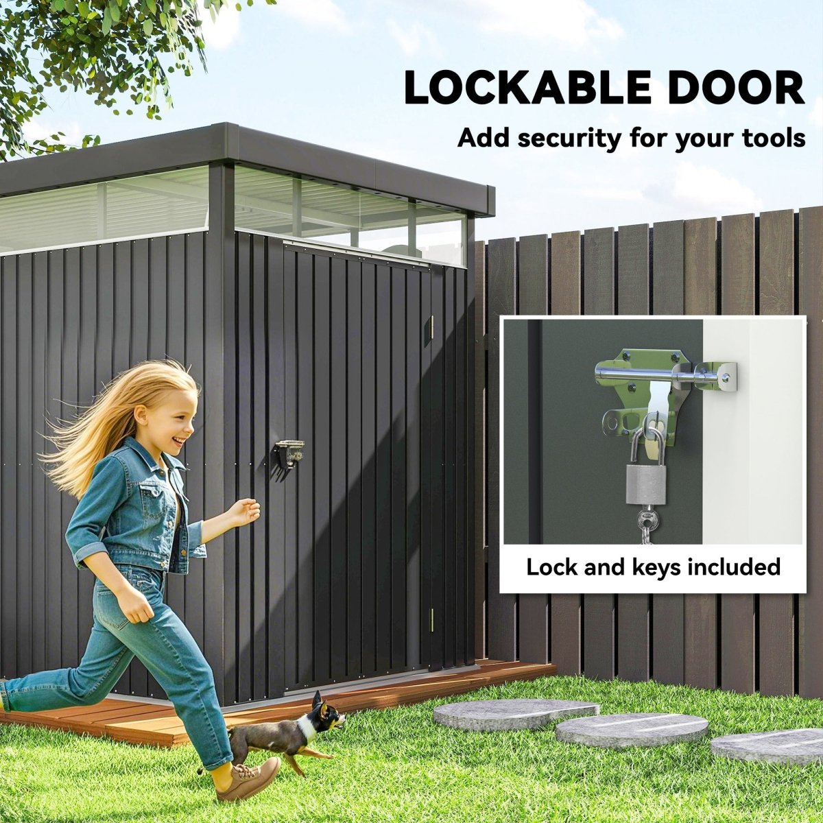Outsunny 5.3 x 8.5ft Galvanised Steel Garden Shed, Metal Shed with Roof Windows, Leakage Holes and Lockable Wide Door for Outdoor Patio Tool Storage - Dandys Landscape Supplies