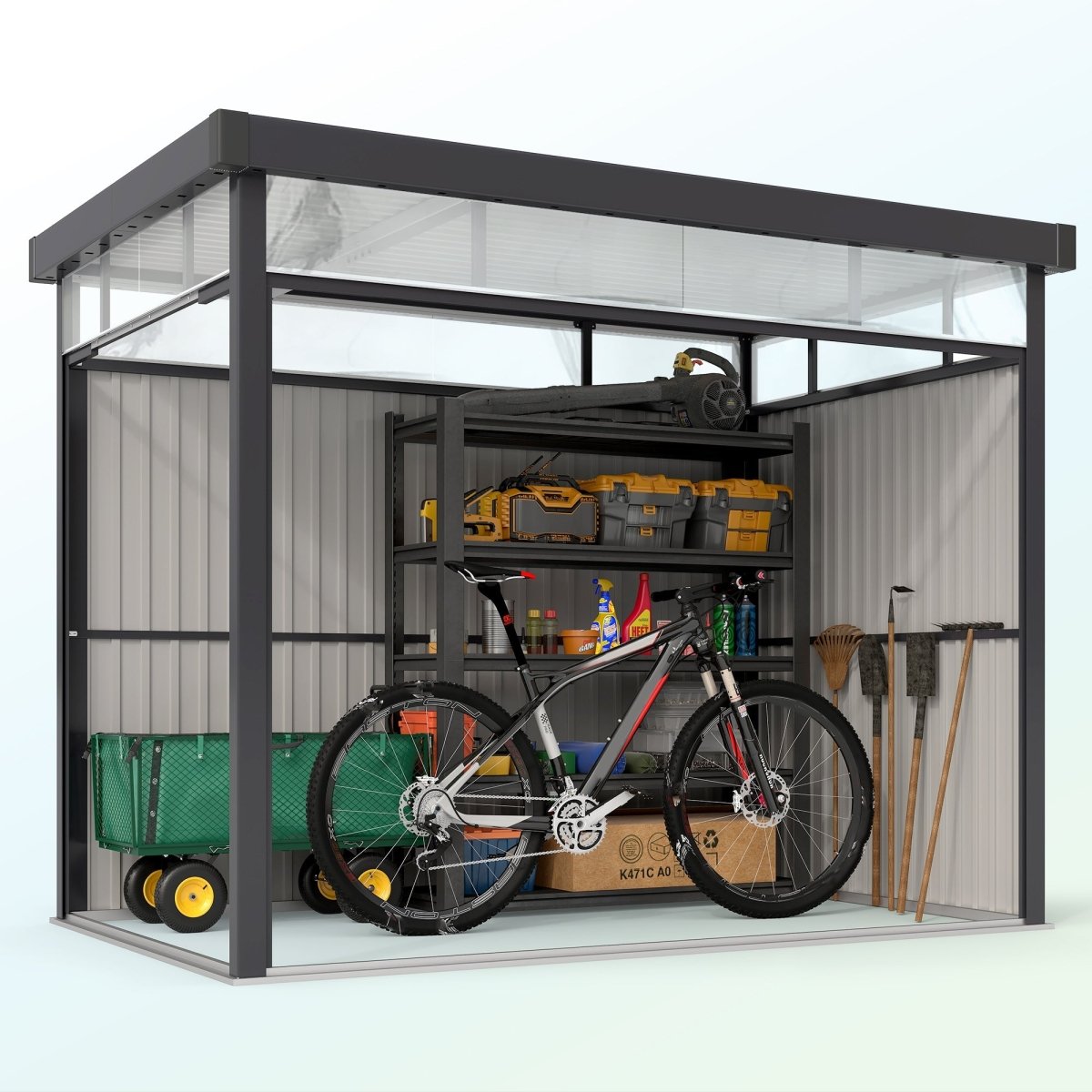 Outsunny 5.3 x 8.5ft Galvanised Steel Garden Shed, Metal Shed with Roof Windows, Leakage Holes and Lockable Wide Door for Outdoor Patio Tool Storage - Dandys Landscape Supplies