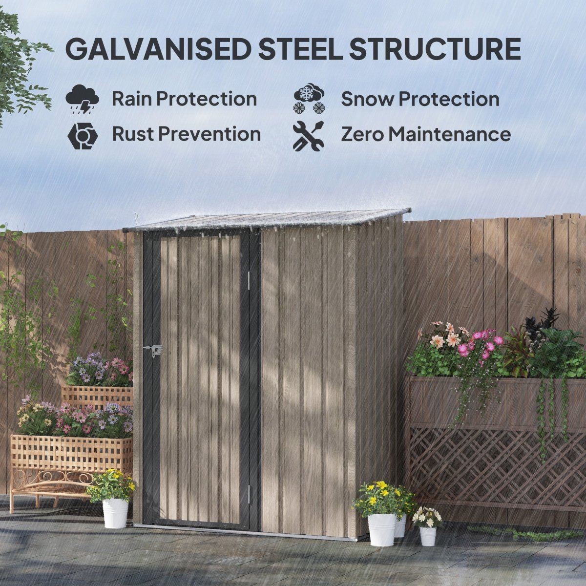 Outsunny 5ft x 3ft Metal Garden Storage Shed, Outdoor Tool Shed with Sloped Roof, Lockable Door for Tools, Equipment, Light Grey - Dandys Landscape Supplies
