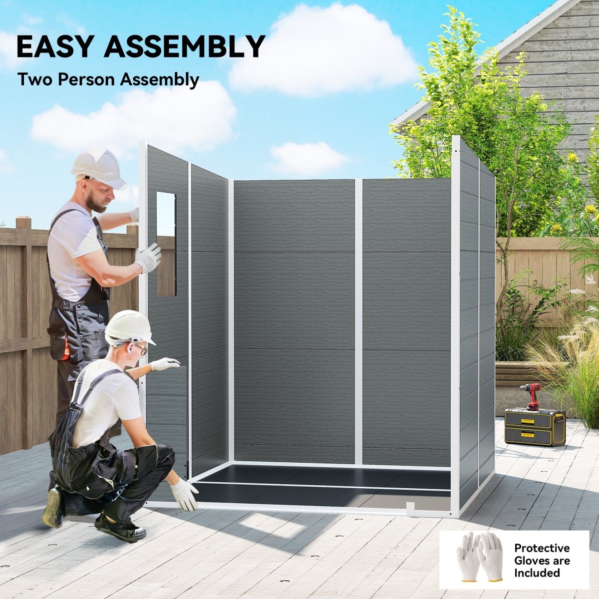 Outsunny 6 x 6 ft Plastic Garden Shed, Wood-Effect Outdoor Storage Shed with Floor, Windows, Lockable Doors and Vents, Grey - Dandys Landscape Supplies