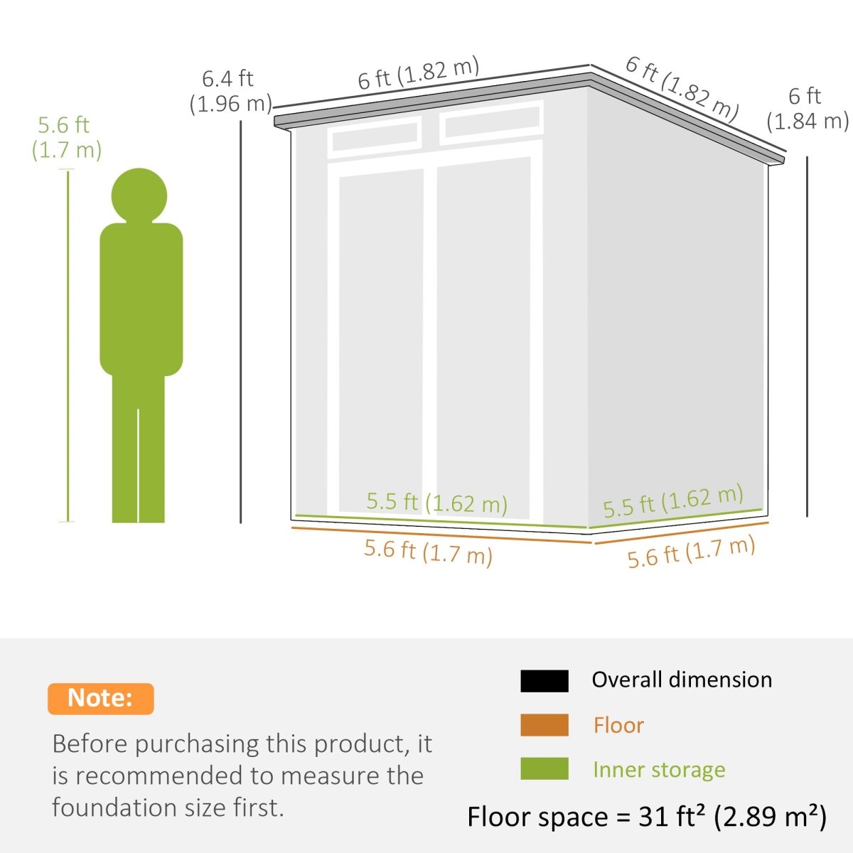 Outsunny 6 x 6 ft Plastic Garden Shed, Wood-Effect Outdoor Storage Shed with Floor, Windows, Lockable Doors and Vents, Grey - Dandys Landscape Supplies