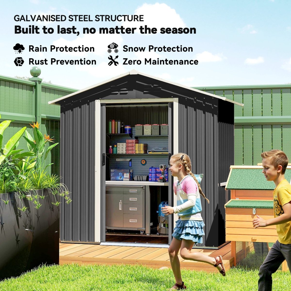 Outsunny 6.5 x 3.5ft Metal Garden Storage Shed - Dark Grey - Dandys Landscape Supplies