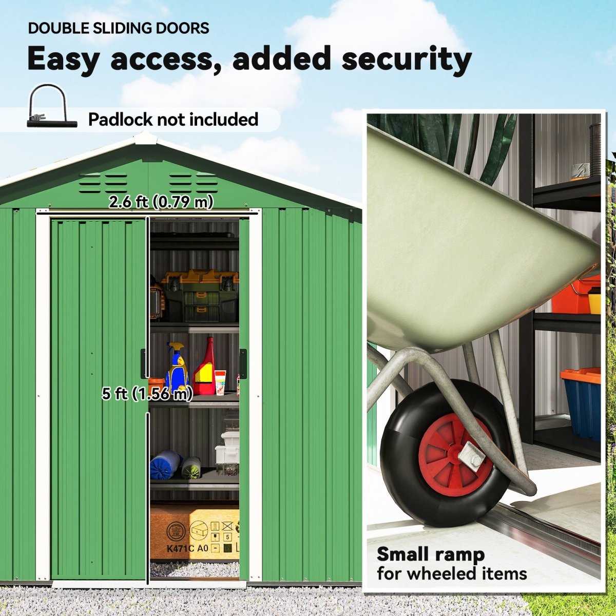 Outsunny 6.5 x 3.5ft Metal Garden Storage Shed - Green - Dandys Landscape Supplies