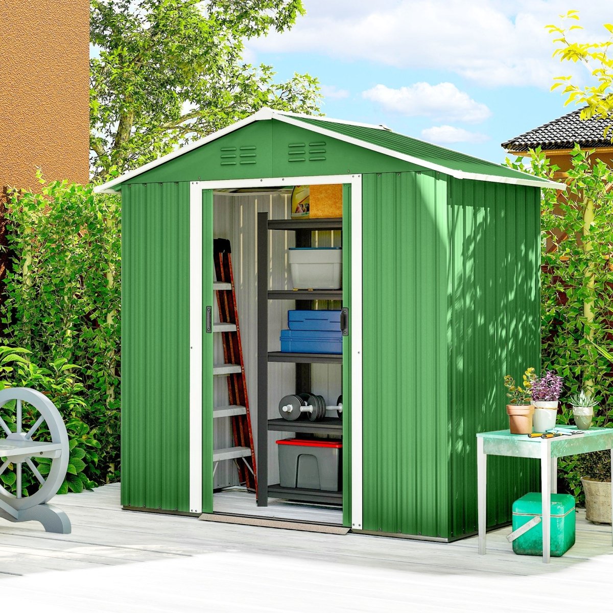 Outsunny 6.5 x 3.5ft Metal Garden Storage Shed - Green - Dandys Landscape Supplies
