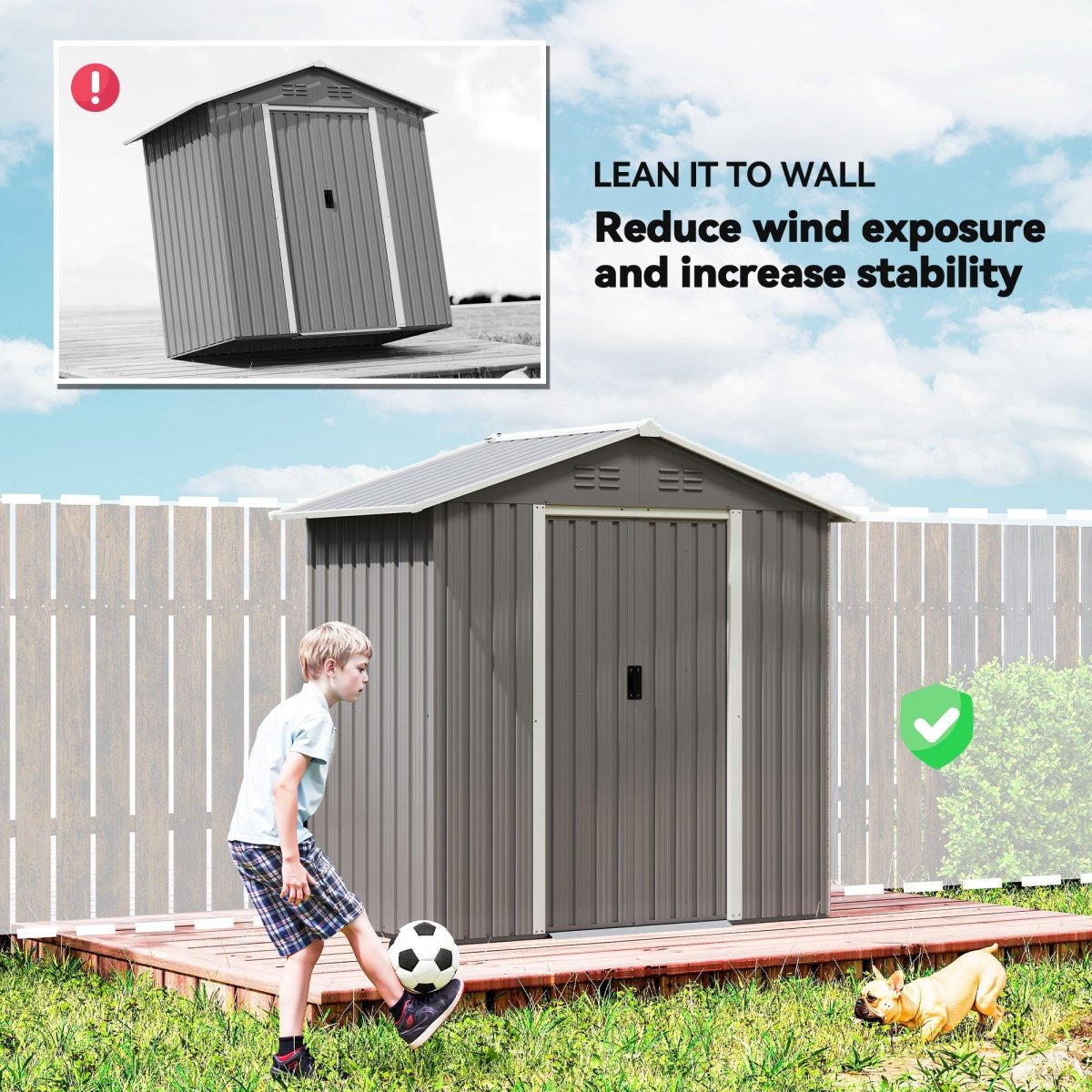 Outsunny 6.5 x 3.5ft Metal Garden Storage Shed - Light Grey - Dandys Landscape Supplies
