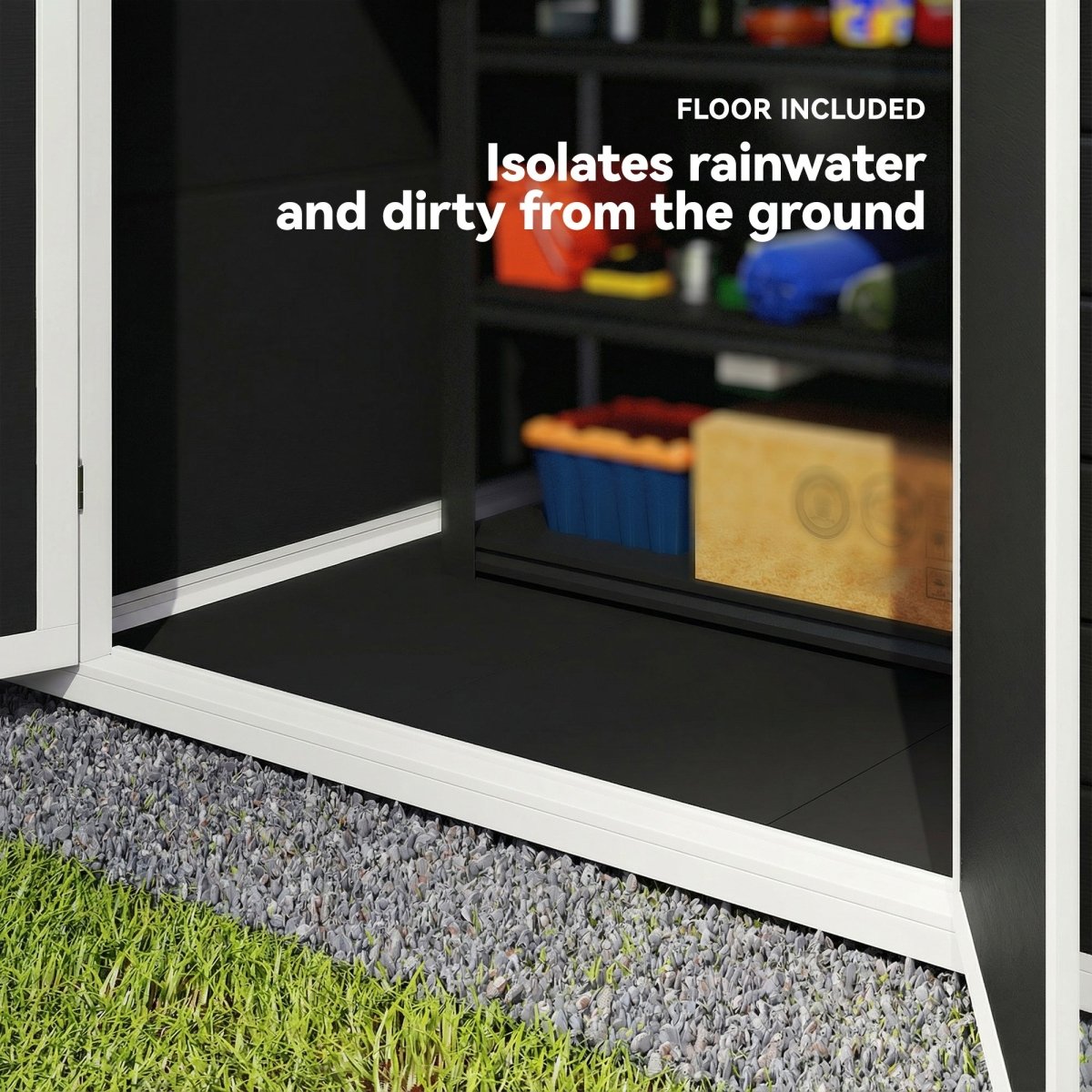 Outsunny 6'x4.5' Garden Storage Shed, Lockable Garden Shed with Double Doors, Window, Vent and Plastic Roof, Black - Dandys Landscape Supplies