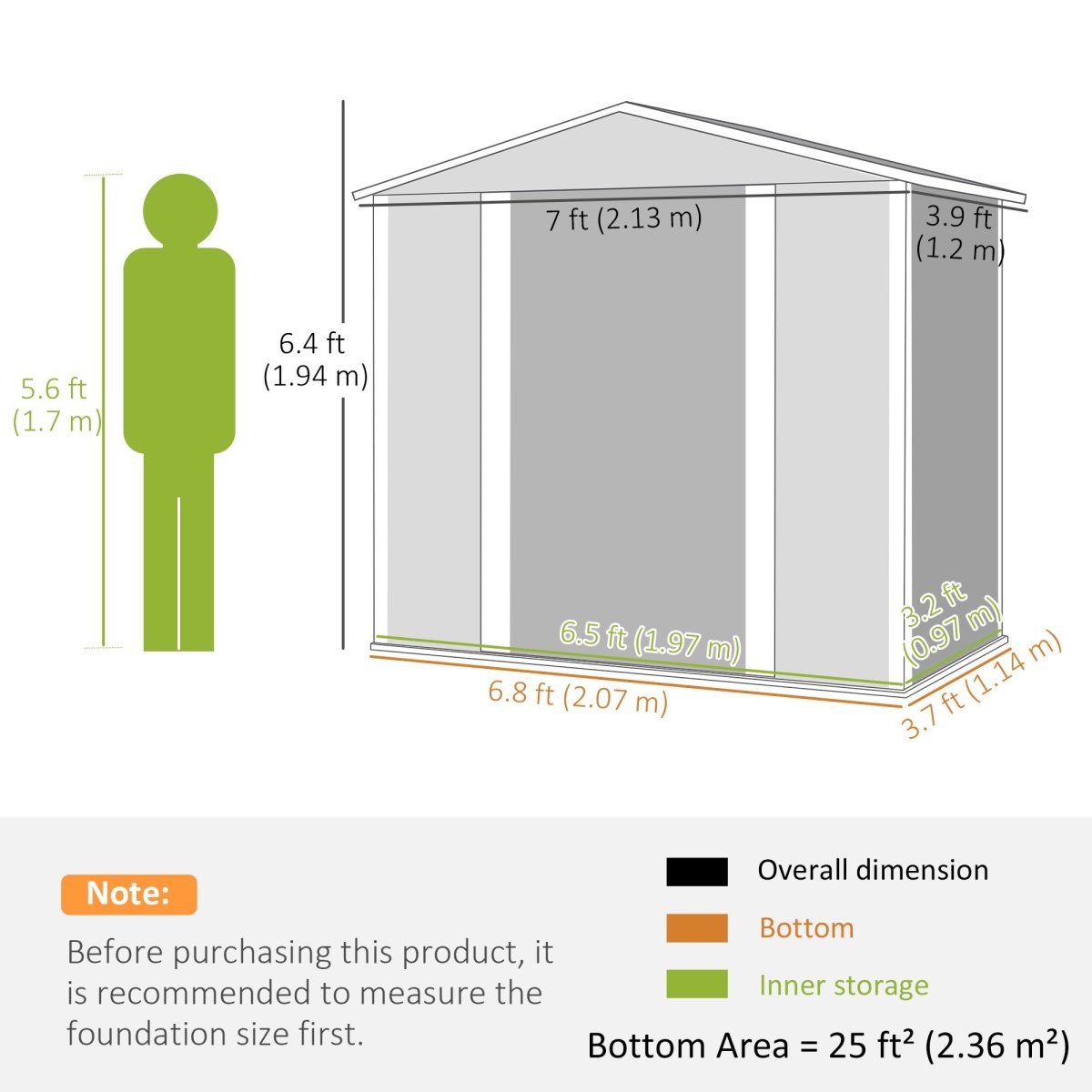 Outsunny 7 x 4ft Garden Shed, Easy to Assemble, Upgraded Galvanised Steel Frame with Foundation Kit, Double Doors with Lock, Outdoor Metal Shed with Vents and Gloves, Garden Storage Shed, Light Grey - Dandys Landscape Supplies