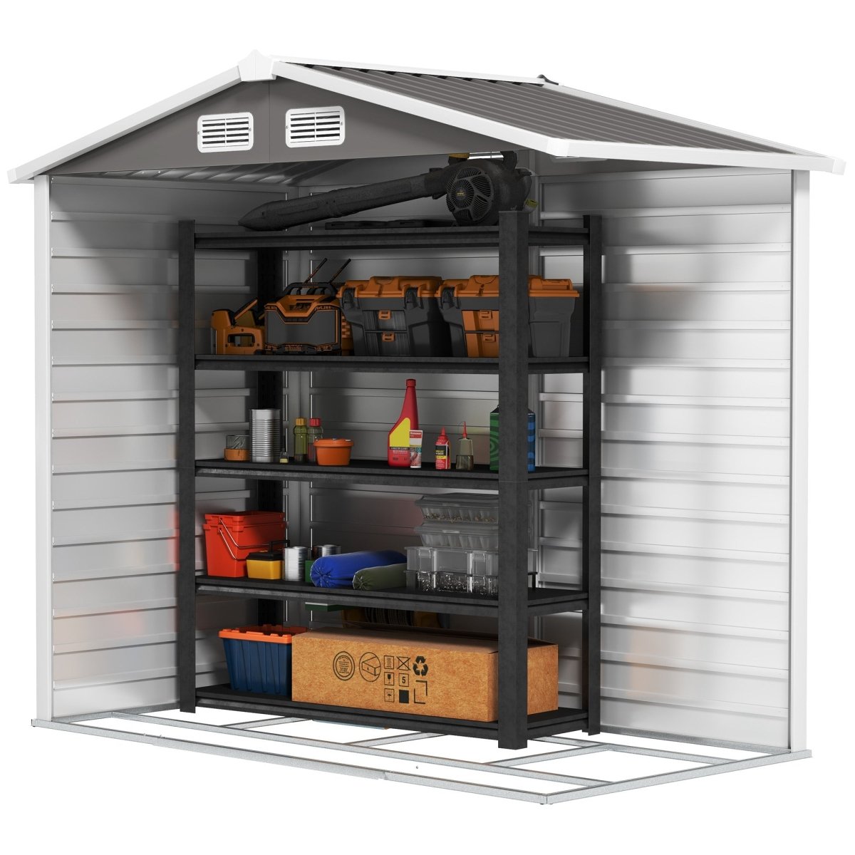 Outsunny 7 x 4ft Garden Shed, Easy to Assemble, Upgraded Galvanised Steel Frame with Foundation Kit, Double Doors with Lock, Outdoor Metal Shed with Vents and Gloves, Garden Storage Shed, Light Grey - Dandys Landscape Supplies