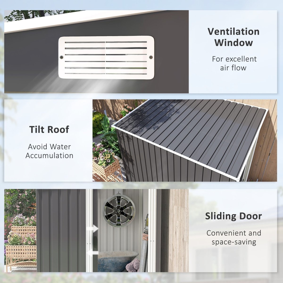 Outsunny 7 x 5ft Galvanised Metal Shed, with Sliding Door - Dark Grey - Dandys Landscape Supplies