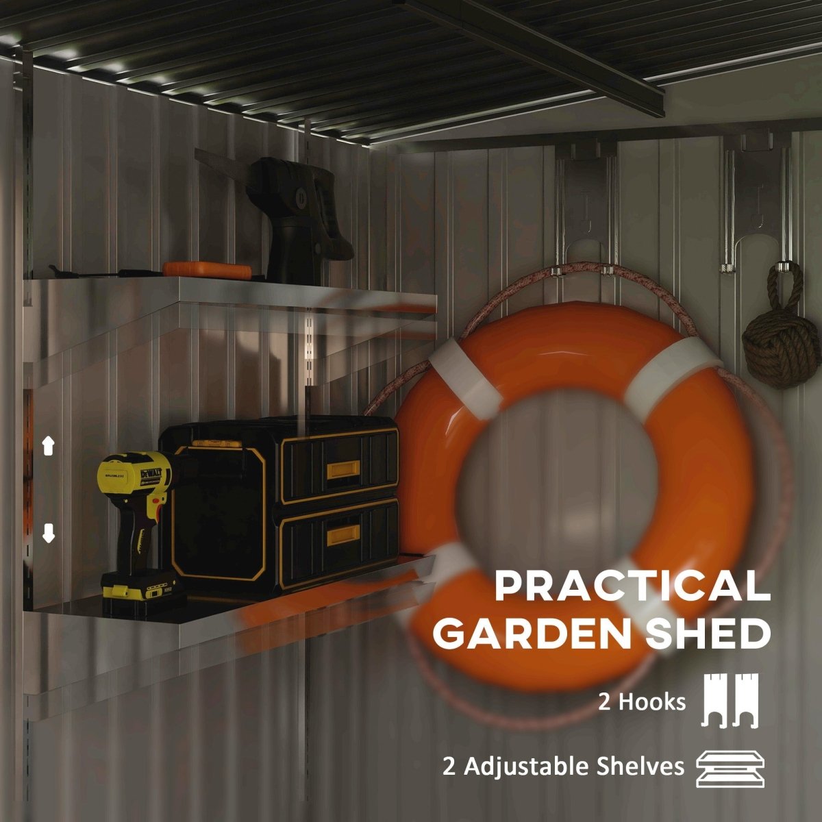 Outsunny 7 x 5ft Galvanised Metal Shed, with Sliding Door - Dark Grey - Dandys Landscape Supplies