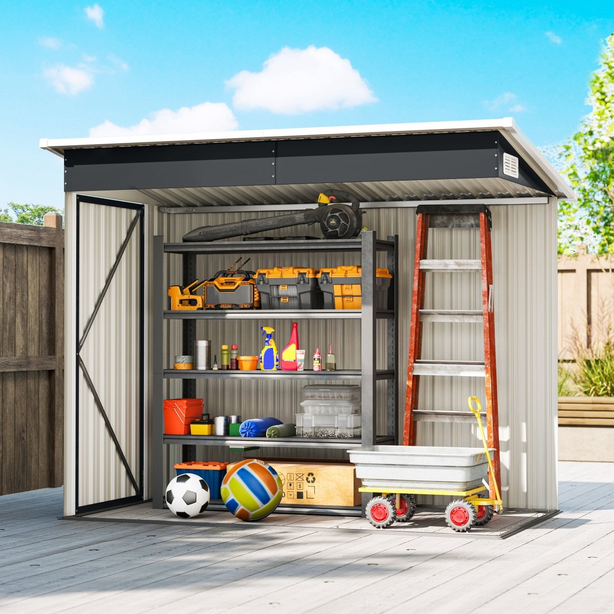 Outsunny 7.5 x 4.3ft Metal Garden Storage Shed, Waterproof Outdoor Shed with Triple Lockable Door, Gloves, Vents, Dark Grey - Dandys Landscape Supplies