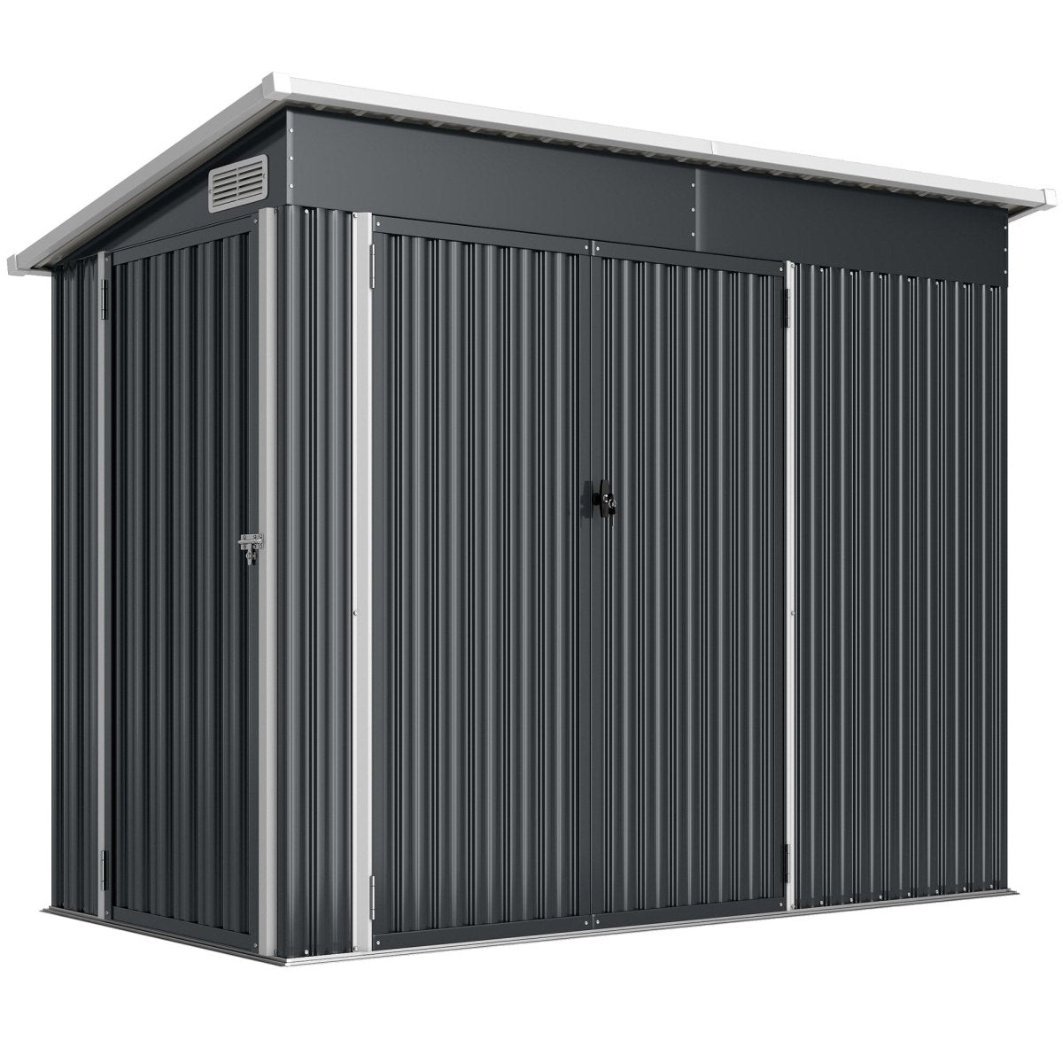 Outsunny 7.5 x 4.3ft Metal Garden Storage Shed, Waterproof Outdoor Shed with Triple Lockable Door, Gloves, Vents, Dark Grey - Dandys Landscape Supplies