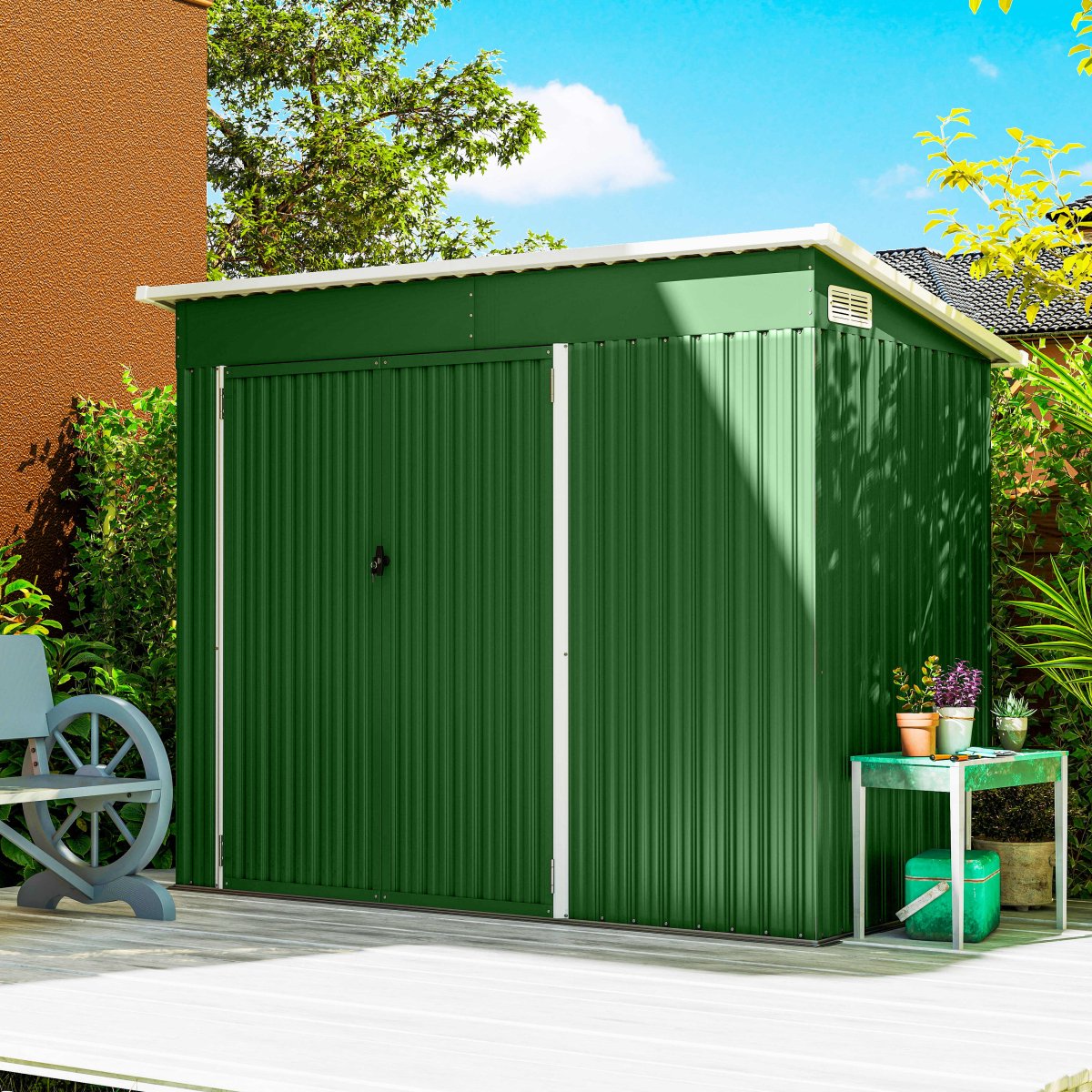 Outsunny 7.5 x 4.3ft Metal Garden Storage Shed, Waterproof Outdoor Shed with Triple Lockable Door, Gloves, Vents, Green - Dandys Landscape Supplies