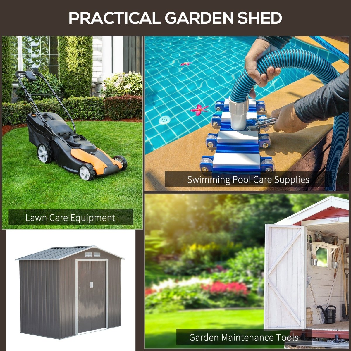 Outsunny 7ft x 4ft Lockable Garden Metal Storage Shed Storage Roofed Tool Metal Shed w/ Air Vents Steel Grey - Dandys Landscape Supplies
