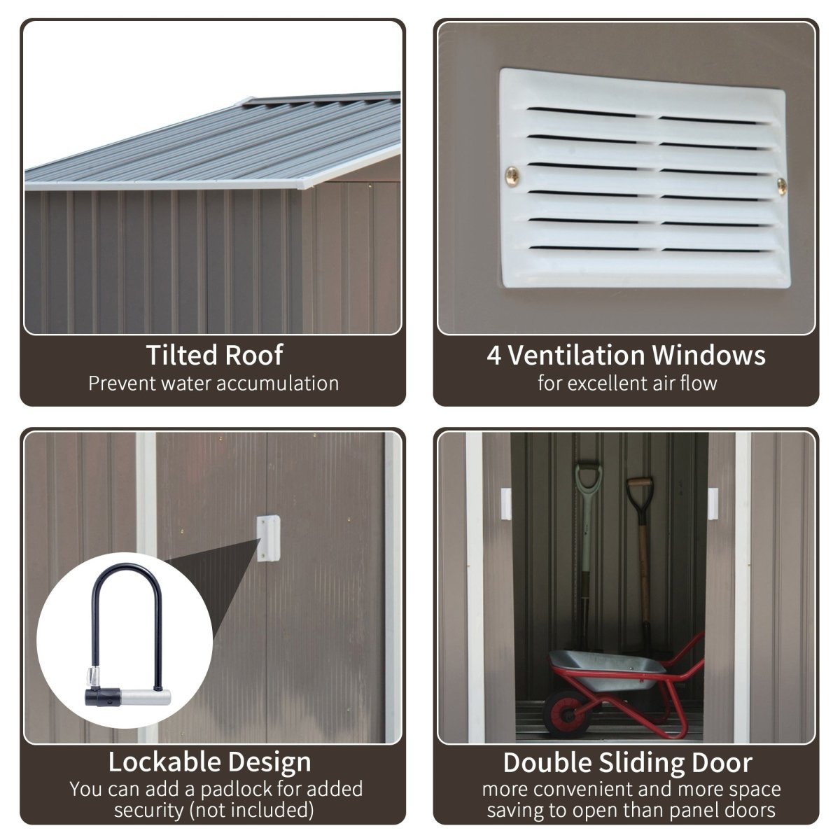 Outsunny 7ft x 4ft Lockable Garden Metal Storage Shed Storage Roofed Tool Metal Shed w/ Air Vents Steel Grey - Dandys Landscape Supplies