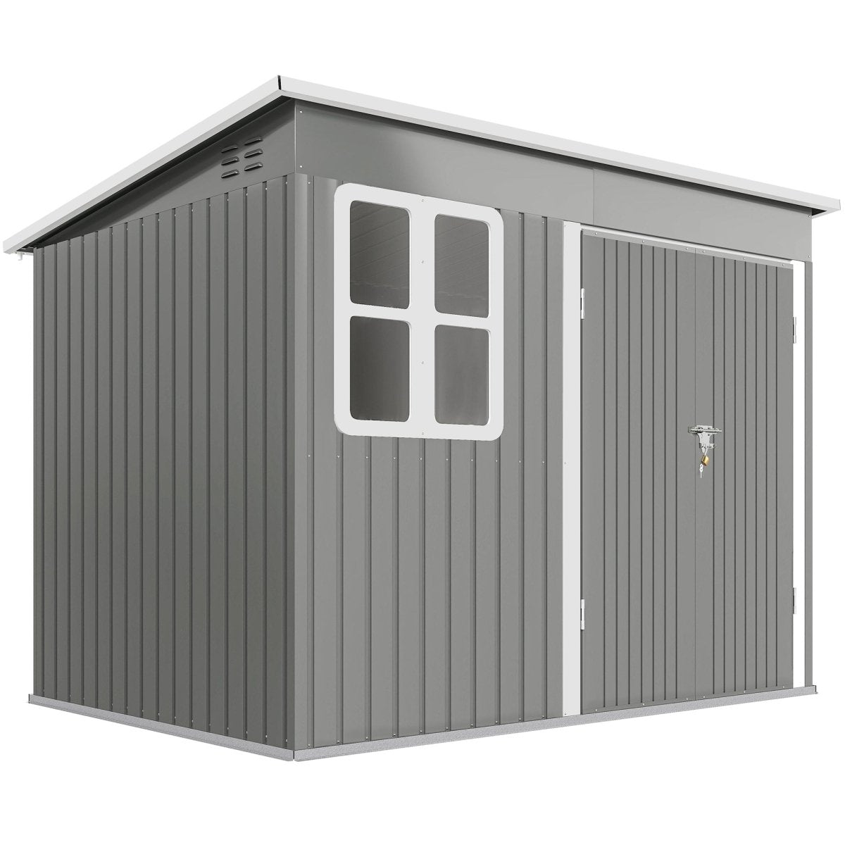 Outsunny 8.5 x 6ft Storage Shed Galvanised Steel Garden Shed, Metal Shed with Foundation Kit, Window, Lockable Wide Doors and Air Vents for Outdoor Patio, Light Grey - Dandys Landscape Supplies