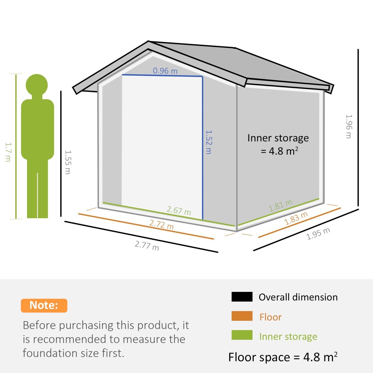 Outsunny 9 x 6FT Outdoor Garden Roofed Metal Storage Shed Tool Box with Foundation Ventilation & Doors Light, Grey - Dandys Landscape Supplies