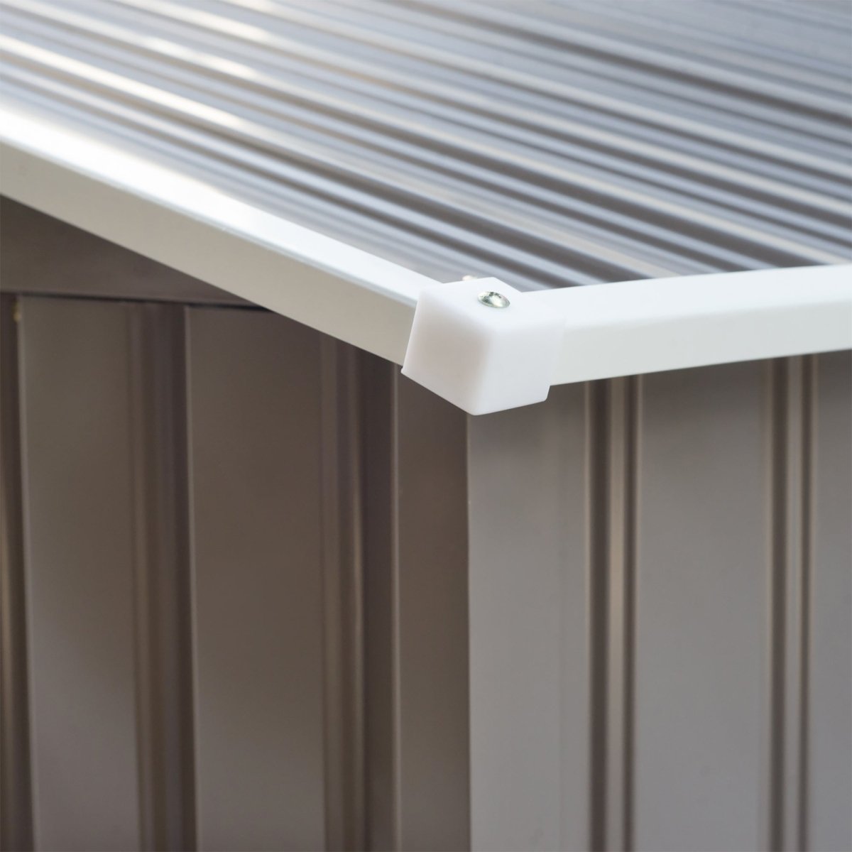 Outsunny 9 x 6FT Outdoor Garden Roofed Metal Storage Shed Tool Box with Foundation Ventilation & Doors Light, Grey - Dandys Landscape Supplies