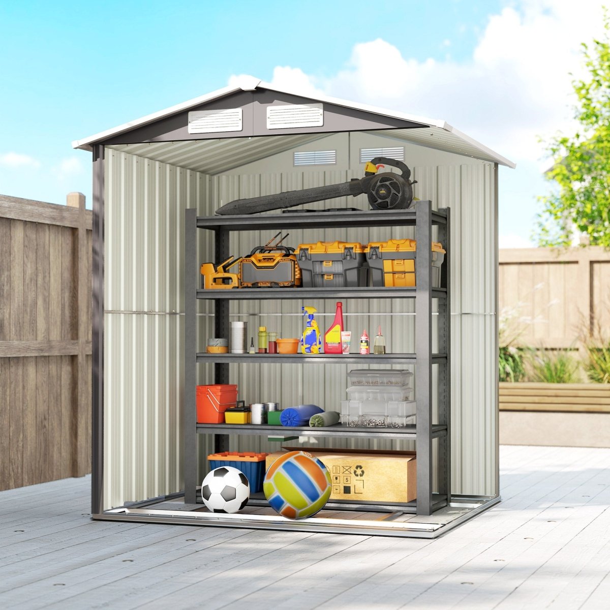 Outsunny Garden Metal Tool Storage Shed with Sliding Door, Sloped Roof and Foundation Kit, 152 x 132 x 188cm, Grey - Dandys Landscape Supplies
