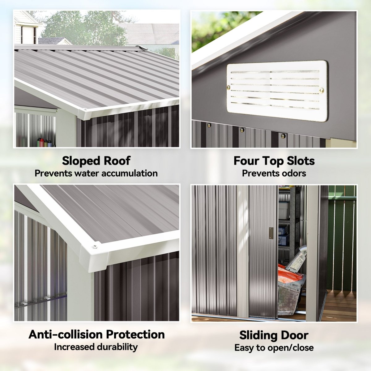 Outsunny Garden Metal Tool Storage Shed with Sliding Door, Sloped Roof and Foundation Kit, 152 x 132 x 188cm, Grey - Dandys Landscape Supplies