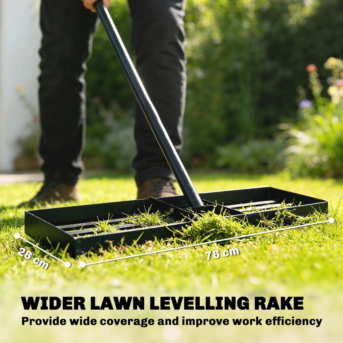 Outsunny Lawn Levelling Rake, 76 x 26 cm Lawn Leveller Lute with 169 cm Handle for Grass Soil Sand Yard Golf Course - Dandys Landscape Supplies