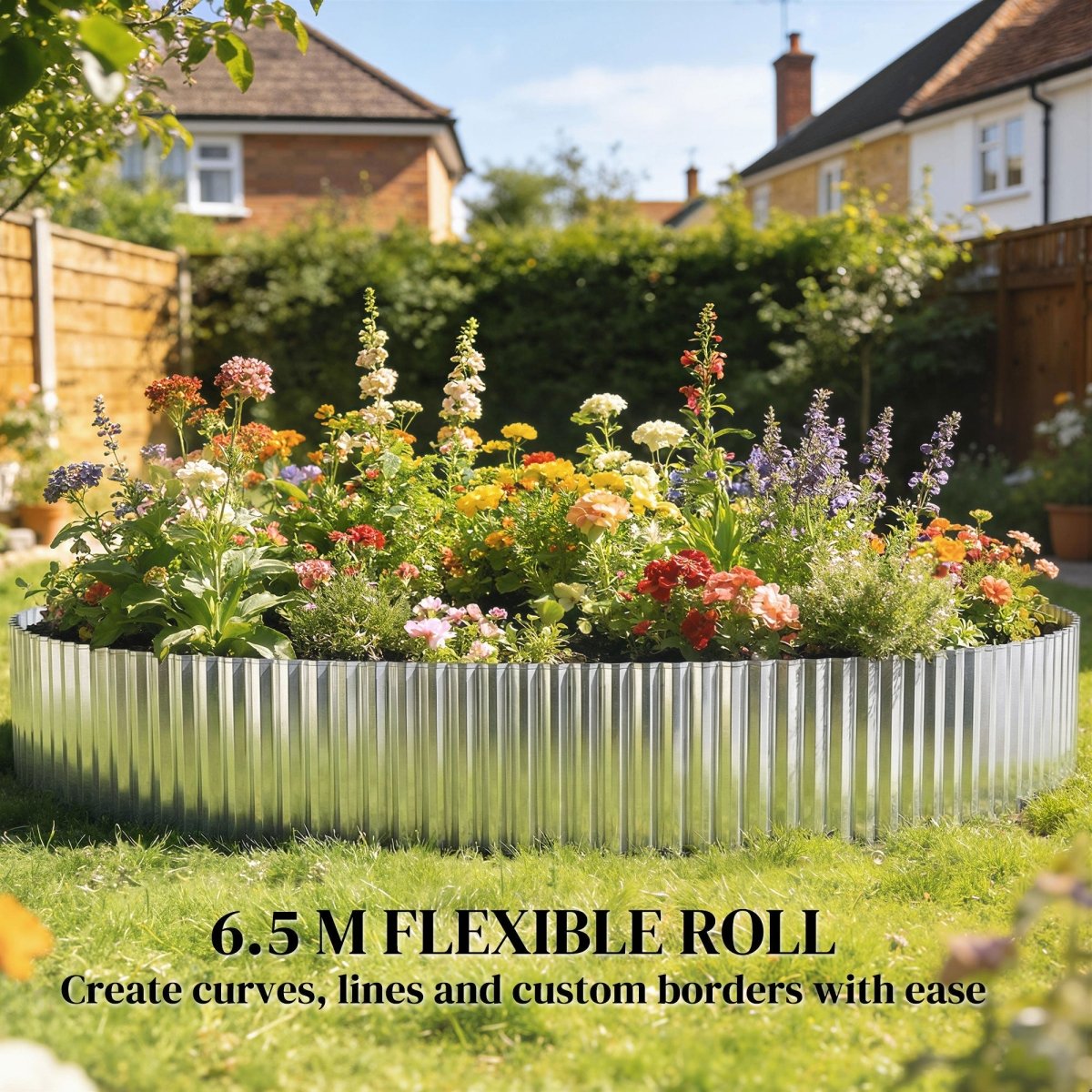 Outsunny Metal Garden Edging Border, 8 in x 21.3 ft Corrugated Heavy Duty Galvanised Steel Lawn Edging, Silver Tone - Dandys Landscape Supplies