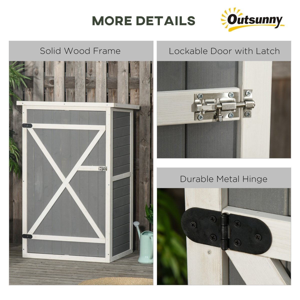 Outsunny Wooden Small Shed, Garden Storage Shed with Shelves and Bolt Latch, 75L x 56W x115H cm, Grey - Dandys Landscape Supplies