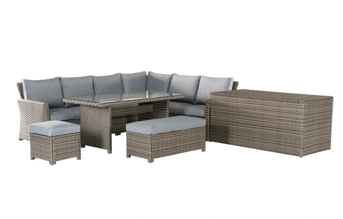 Palma Grey Rattan Garden Lounge Set, Cover and Cushion Box Bundle - Dandys Landscape Supplies