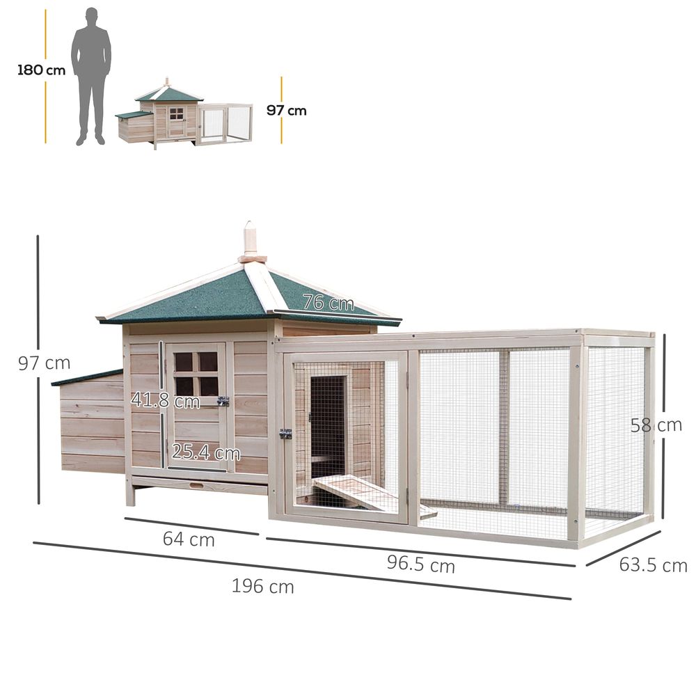 PawHut Chicken Coop Hen Poultry House with Nesting Box Outdoor Run Patio Wooden - Dandys Landscape Supplies