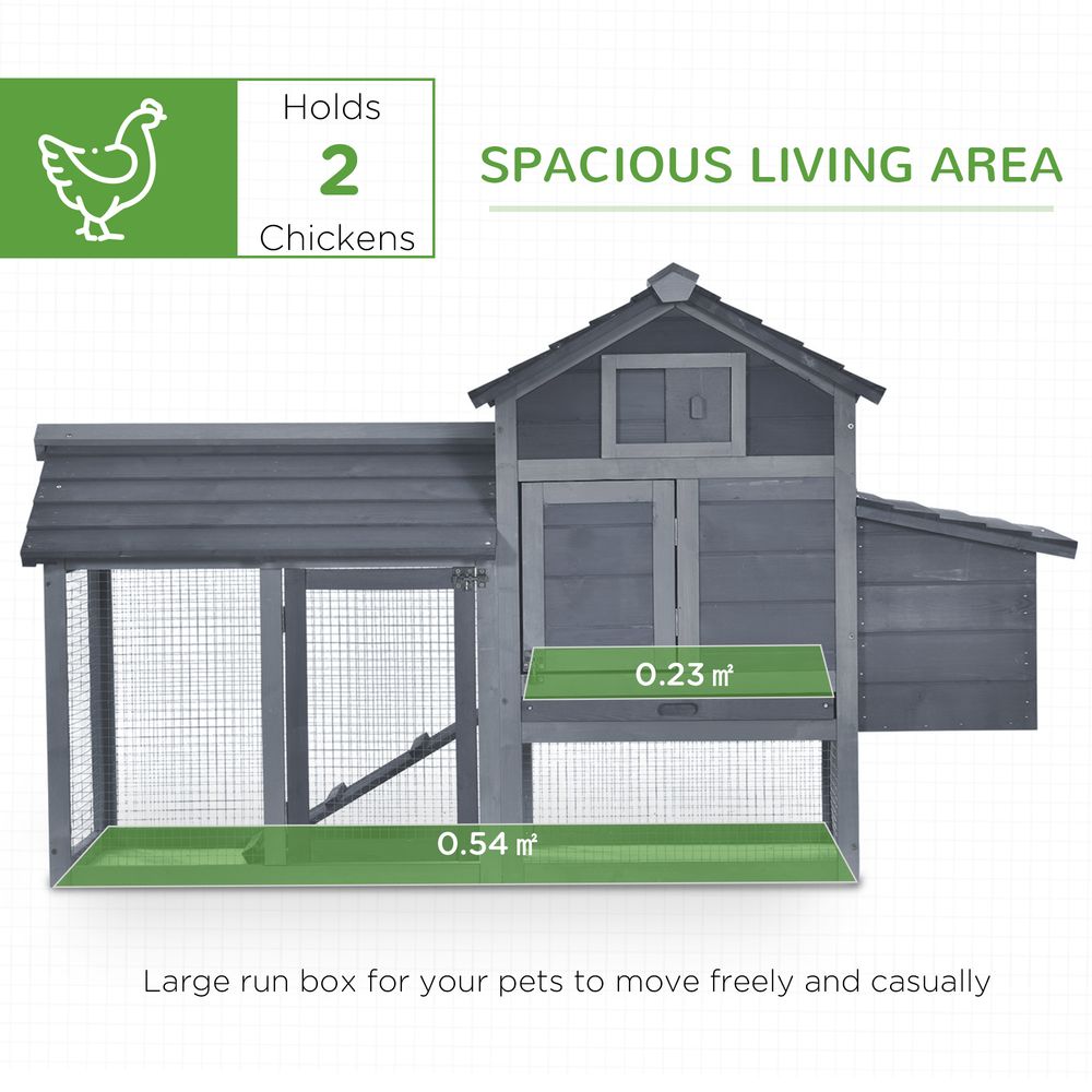 Pawhut Small Chicken Coop Hen Cage Nesting Box W/ Outdoor Run 150.5X54x87 Cm Grey - Dandys Landscape Supplies