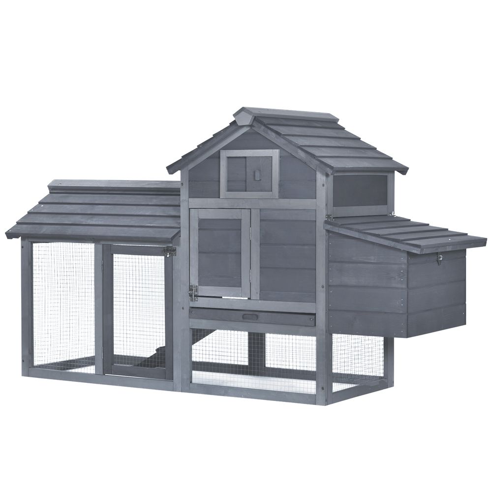 Pawhut Small Chicken Coop Hen Cage Nesting Box W/ Outdoor Run 150.5X54x87 Cm Grey - Dandys Landscape Supplies