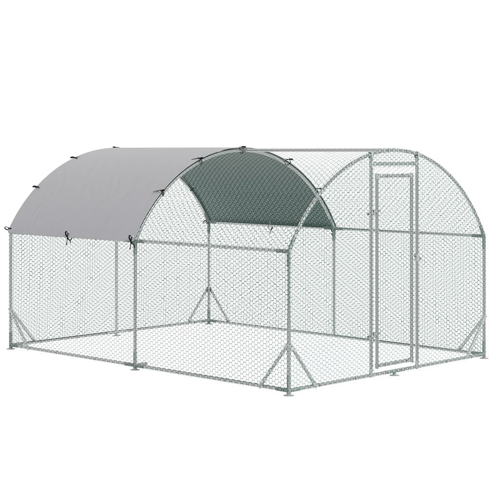 PawHut Walk In Chicken Run Galvanised Chicken Coop Hen Poultry House Cage Rabbit Hutch Pet Playpen Garden with Water - Resist Cover, 2.8 x 3.8 x 2m - Dandys Landscape Supplies