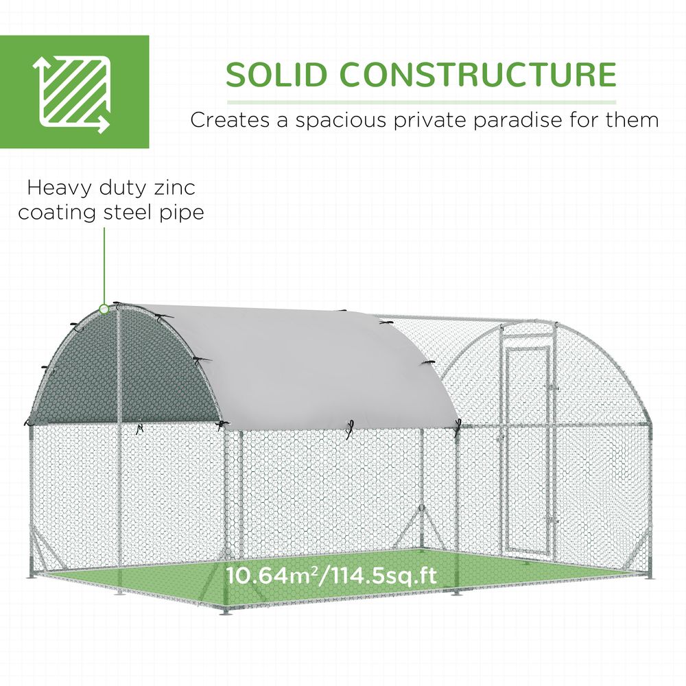 PawHut Walk In Chicken Run Galvanised Chicken Coop Hen Poultry House Cage Rabbit Hutch Pet Playpen Garden with Water - Resist Cover, 2.8 x 3.8 x 2m - Dandys Landscape Supplies