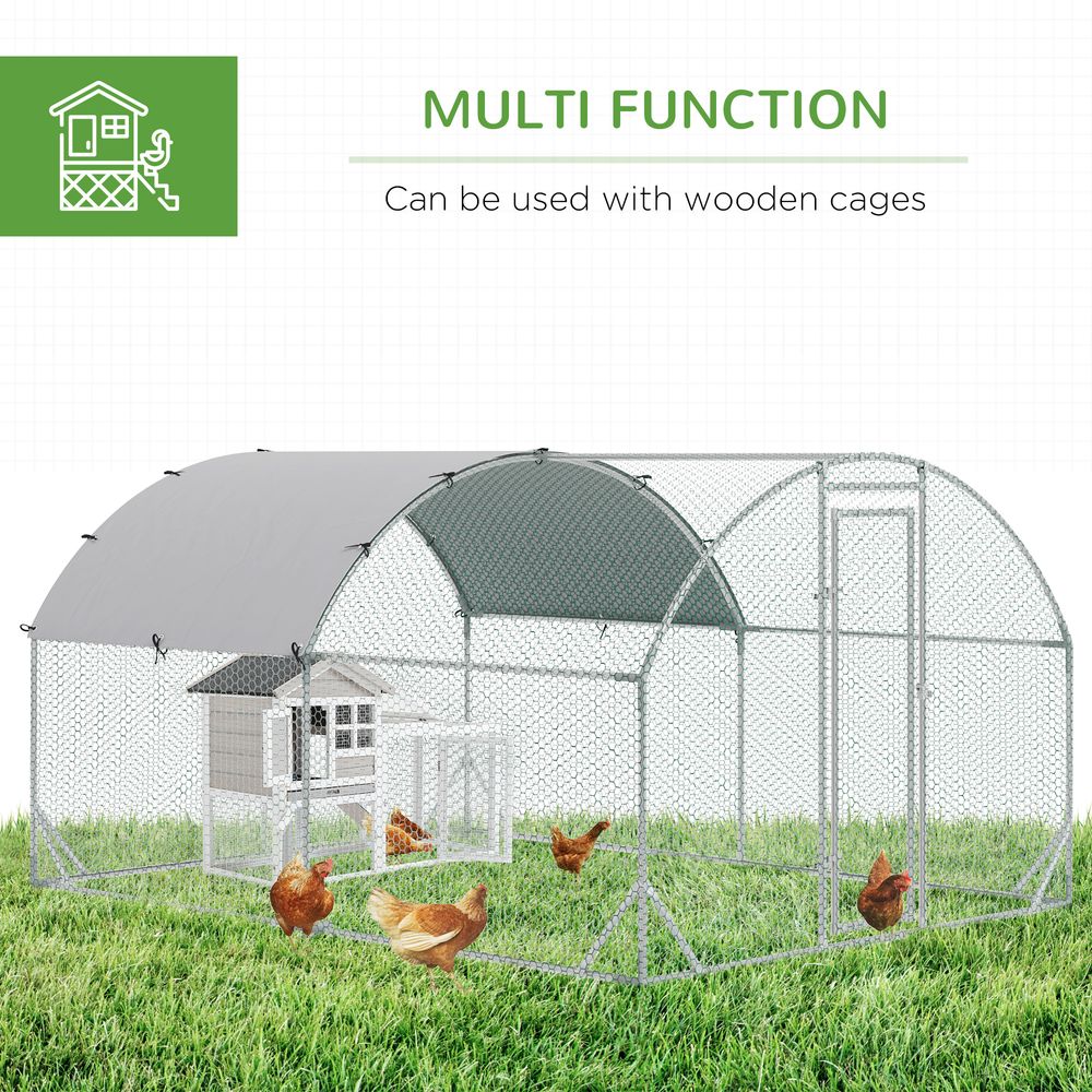 PawHut Walk In Chicken Run Galvanised Chicken Coop Hen Poultry House Cage Rabbit Hutch Pet Playpen Garden with Water - Resist Cover, 2.8 x 3.8 x 2m - Dandys Landscape Supplies