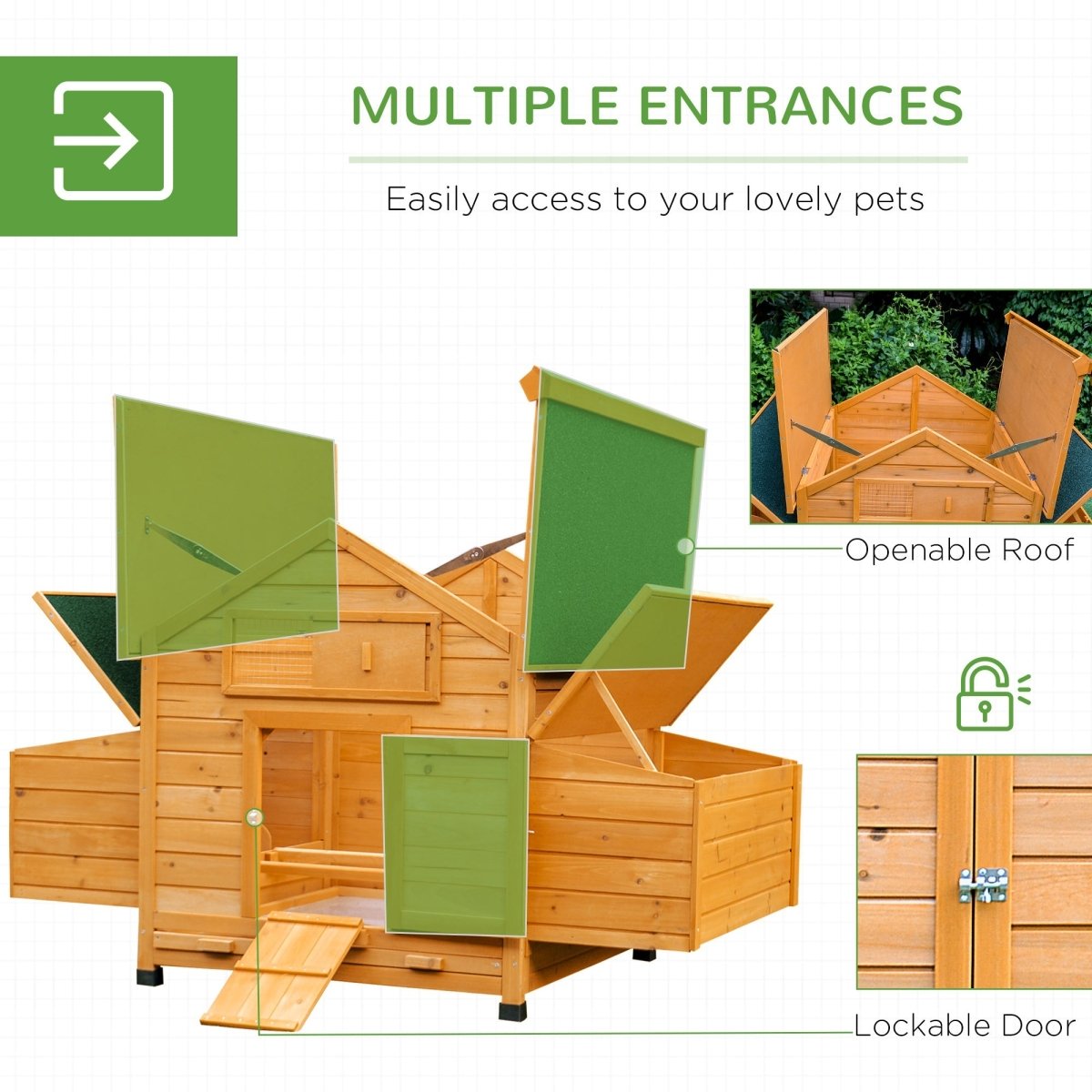 PawHut Wooden Chicken Coop, Poultry Cage with Nesting Boxes and Tray, Yellow - Dandys Landscape Supplies